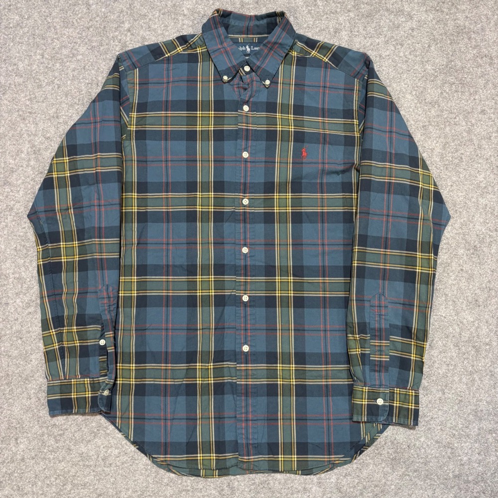 Polo Ralph Lauren Mens Classic Fit Plaid Oxford Button Down Shirt Blue Green M
